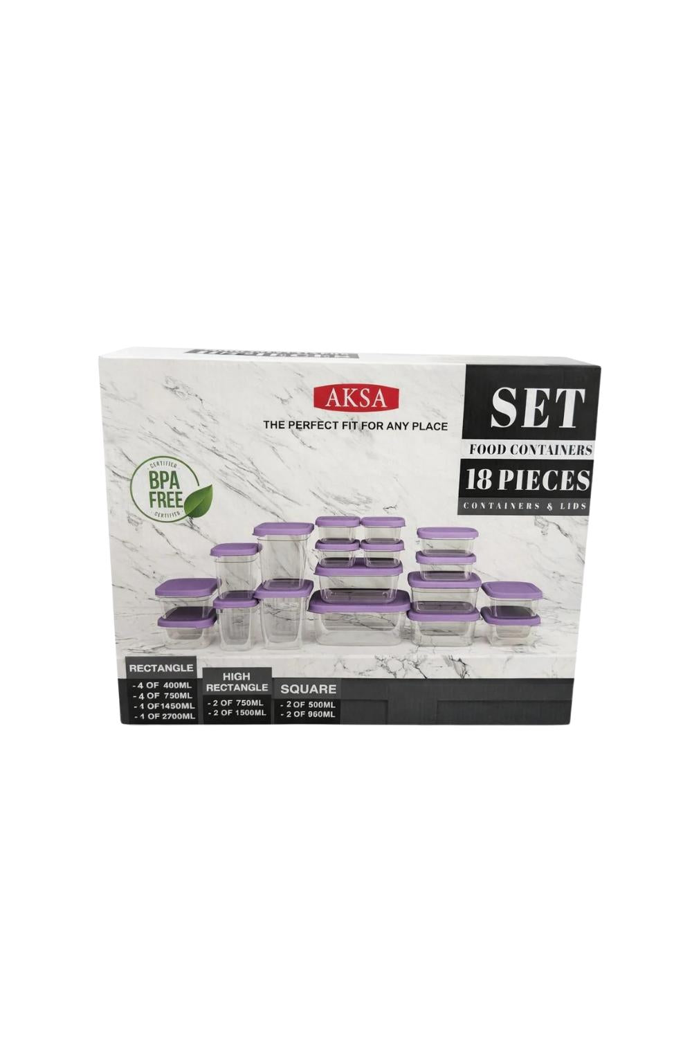 AKSA FRIDGE STORAGE SET – 18 PCS