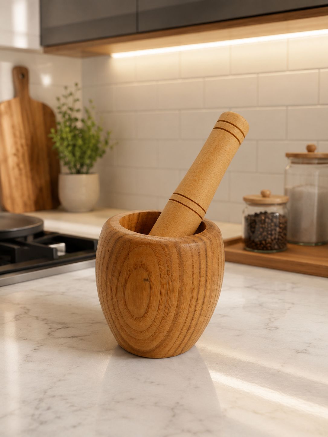 WOODEN MORTAR & PESTLE