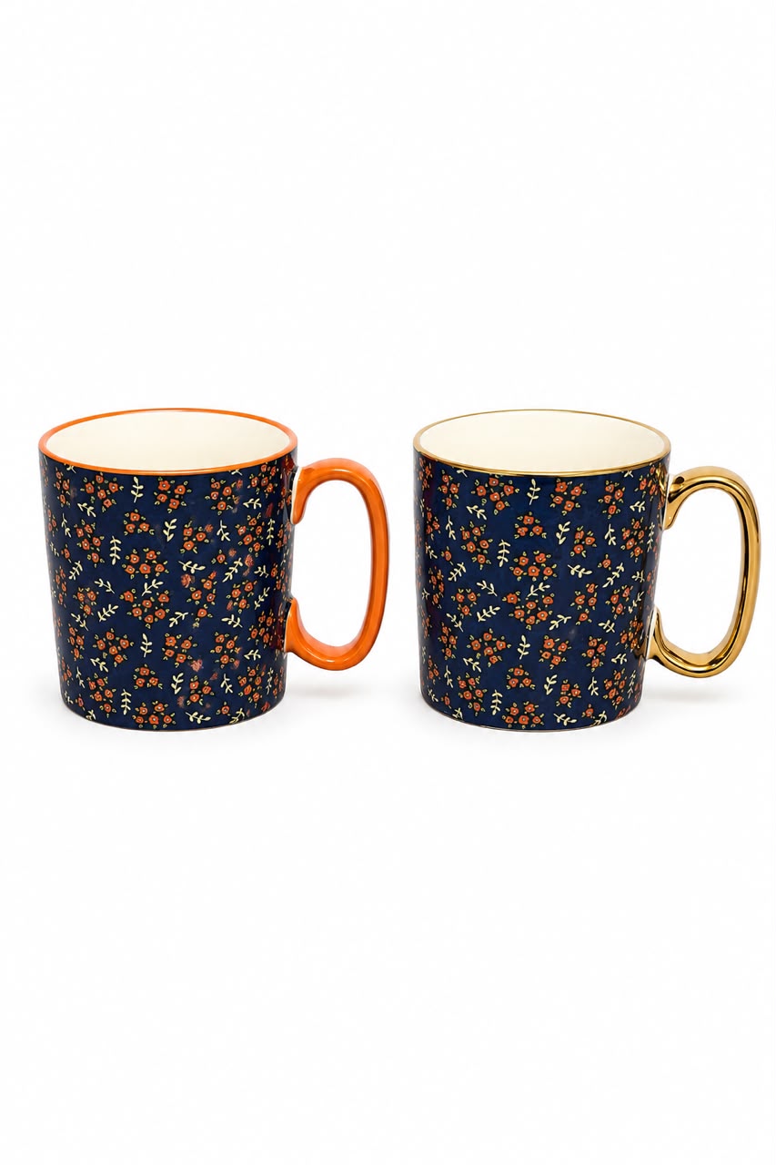 VINTAGE FLORAL CERAMIC MUG SET - 2 PIECES