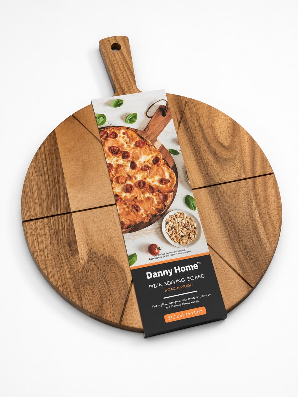 ROUND WOODEN PIZZA SERVING BOARD