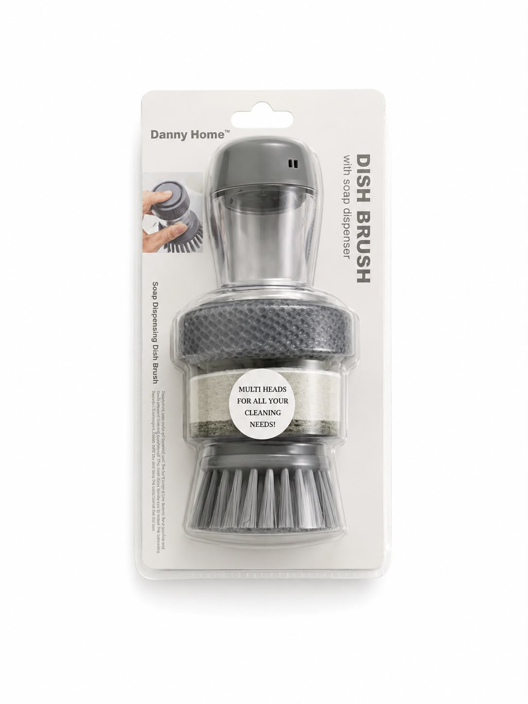 SOAP DISPENSING DISH BRUSH SET WITH 3 INTERCHANGEABLE HEADS