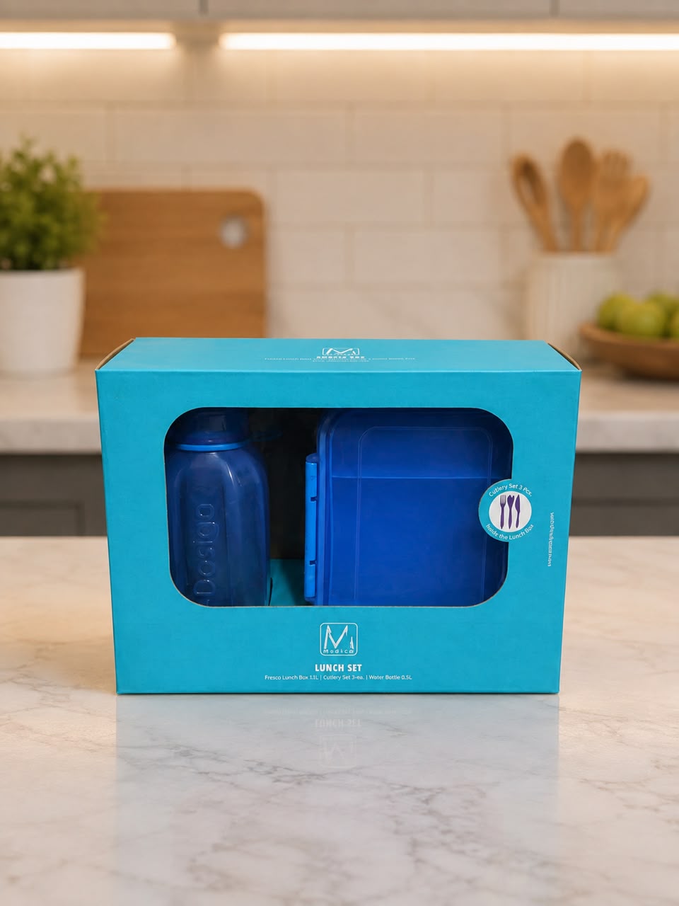 1.1L LUNCH BOX SET WITH WATER BOTTLE - BLUE