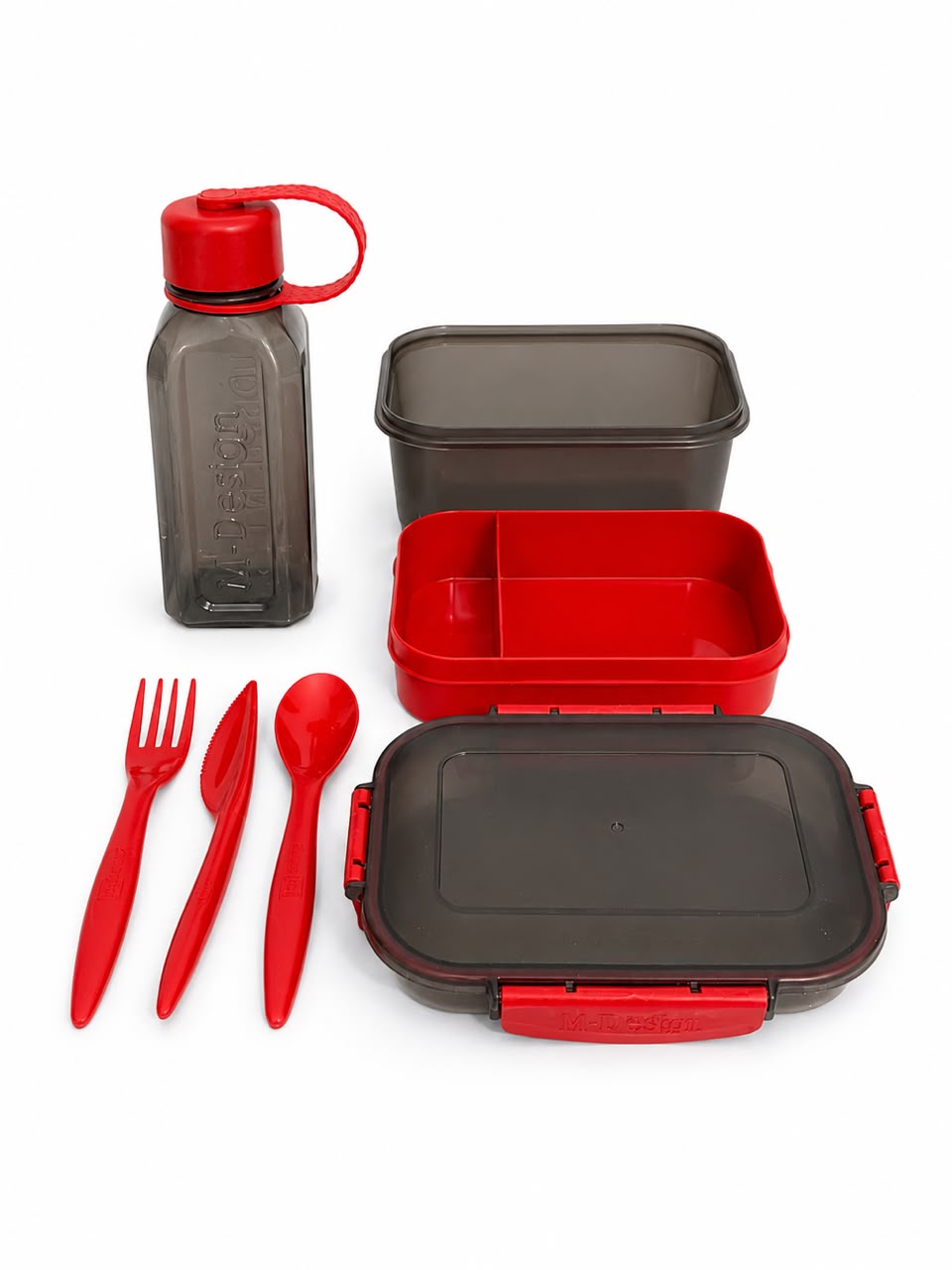 1.1L LUNCH BOX SET WITH WATER BOTTLE - BLACK