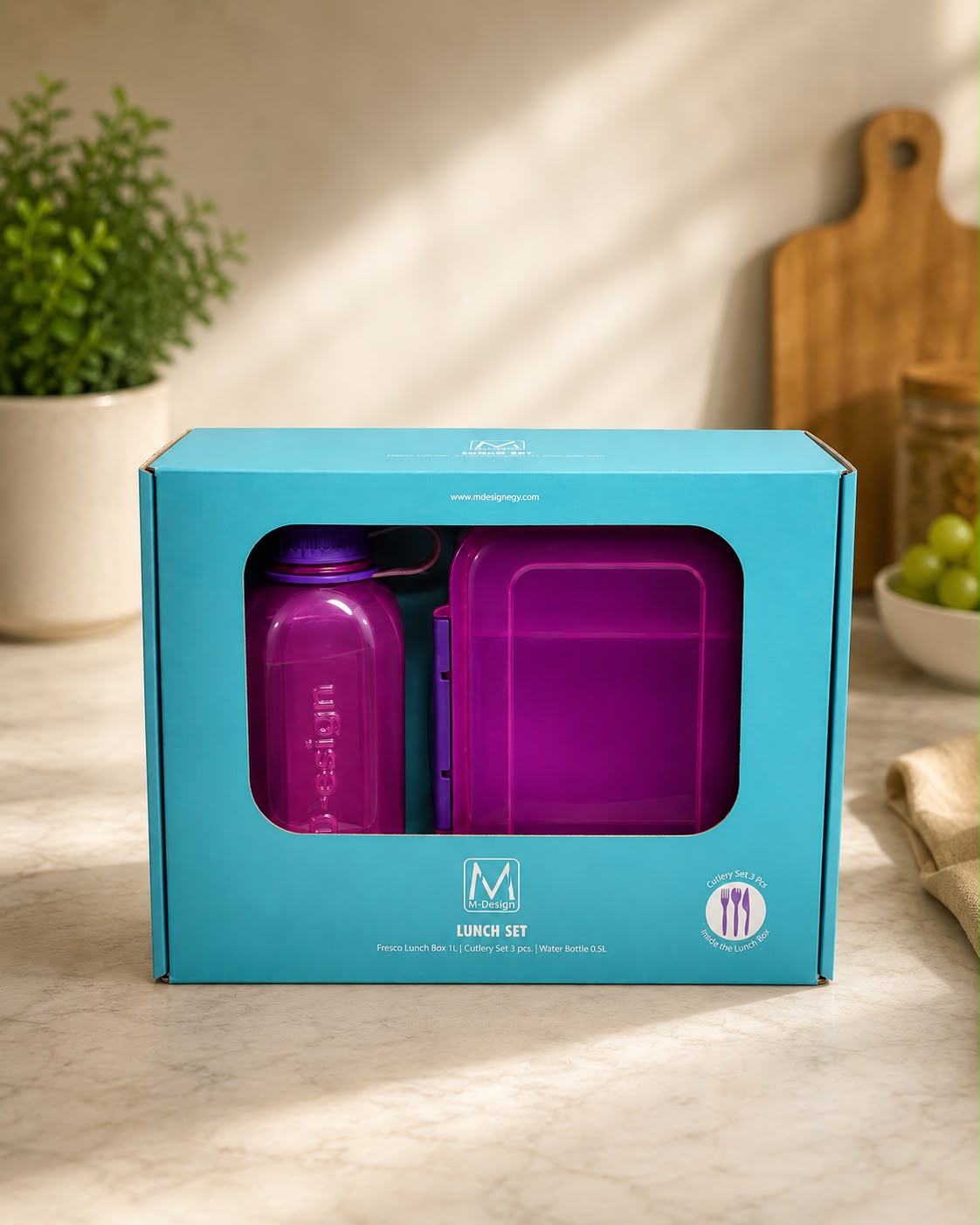 1.1L LUNCH BOX SET WITH WATER BOTTLE - PINK